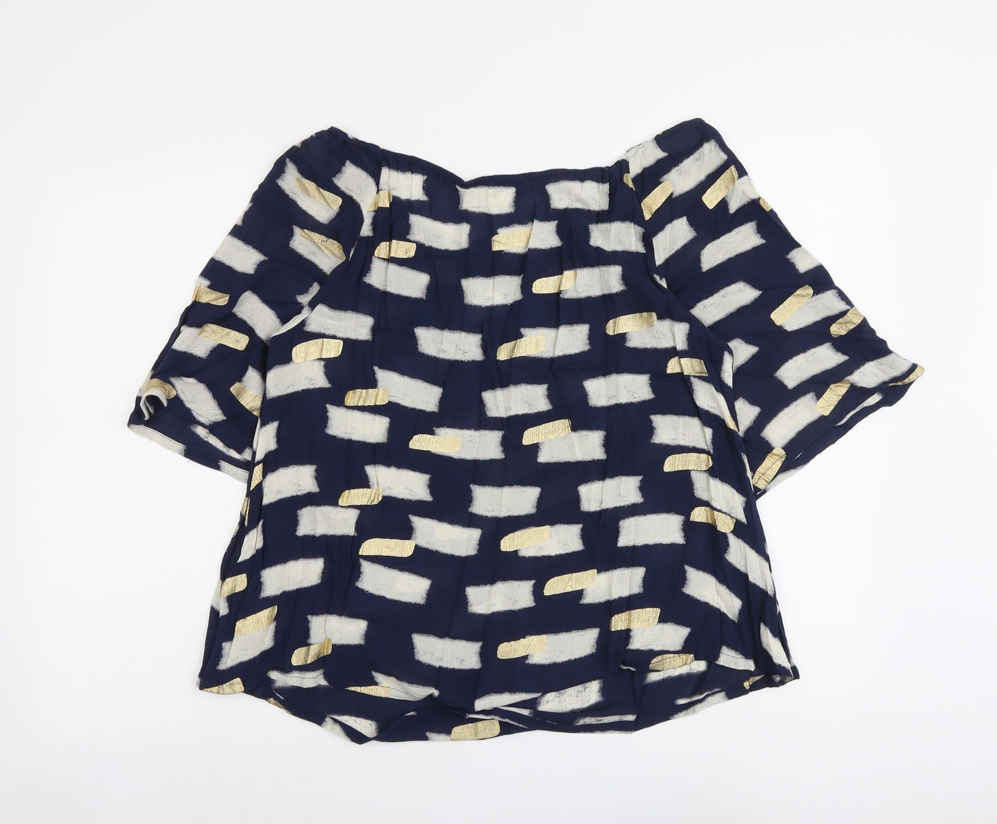 Monsoon Womens Black Geometric Viscose Basic Blouse Size S Boat Neck