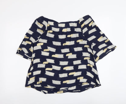 Monsoon Womens Black Geometric Viscose Basic Blouse Size S Boat Neck