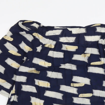 Monsoon Womens Black Geometric Viscose Basic Blouse Size S Boat Neck