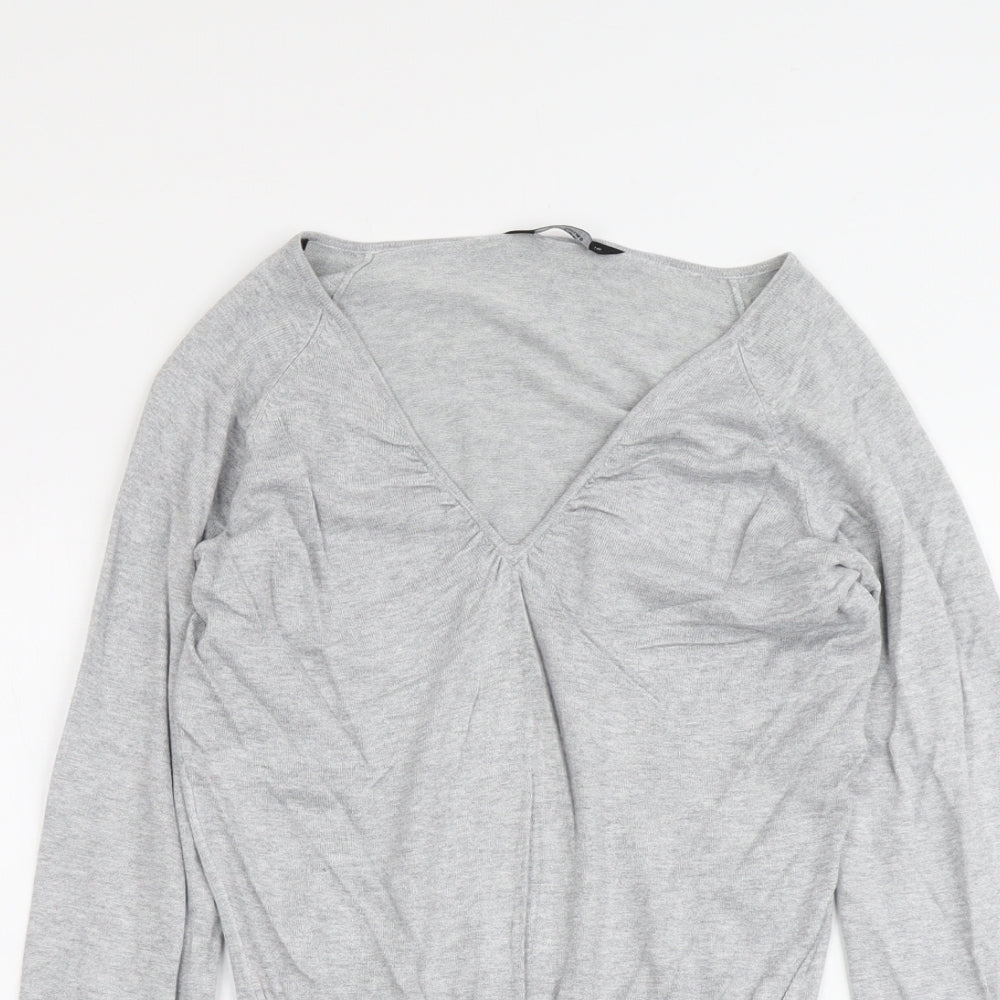 Dorothy Perkins Womens Grey V-Neck Viscose Pullover Jumper Size 12