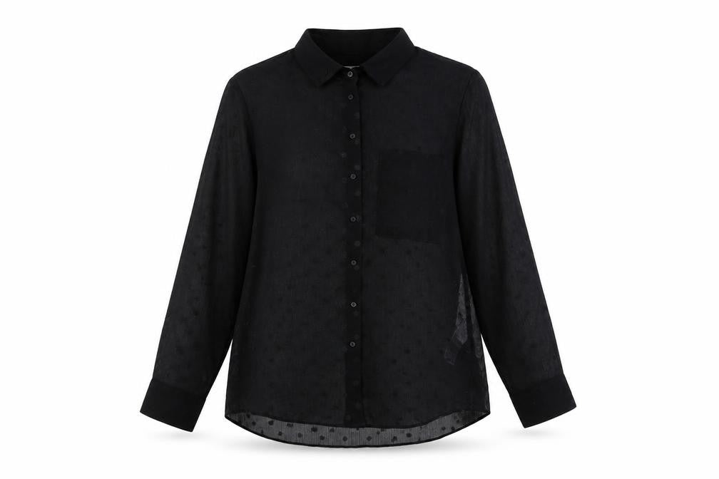 Stradivarius Womens Black Polka Dot Polyester Basic Button-Up Size L Collared
