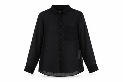 Stradivarius Womens Black Polka Dot Polyester Basic Button-Up Size L Collared
