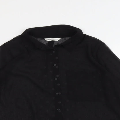 Stradivarius Womens Black Polka Dot Polyester Basic Button-Up Size L Collared