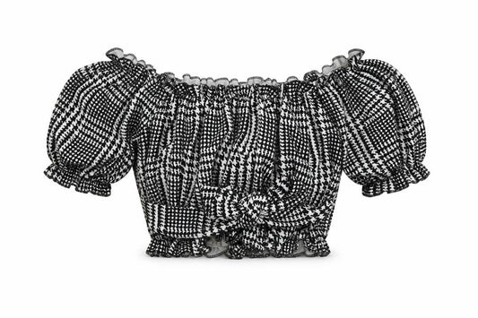 I SAW IT FIRST Womens Black Geometric Polyester Cropped Blouse Size 8 Off the Shoulder