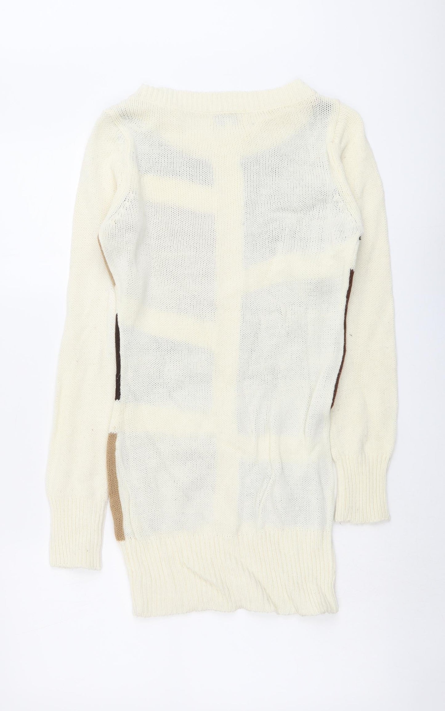 CI SONO Womens Beige Round Neck Geometric Acrylic Pullover Jumper Size M