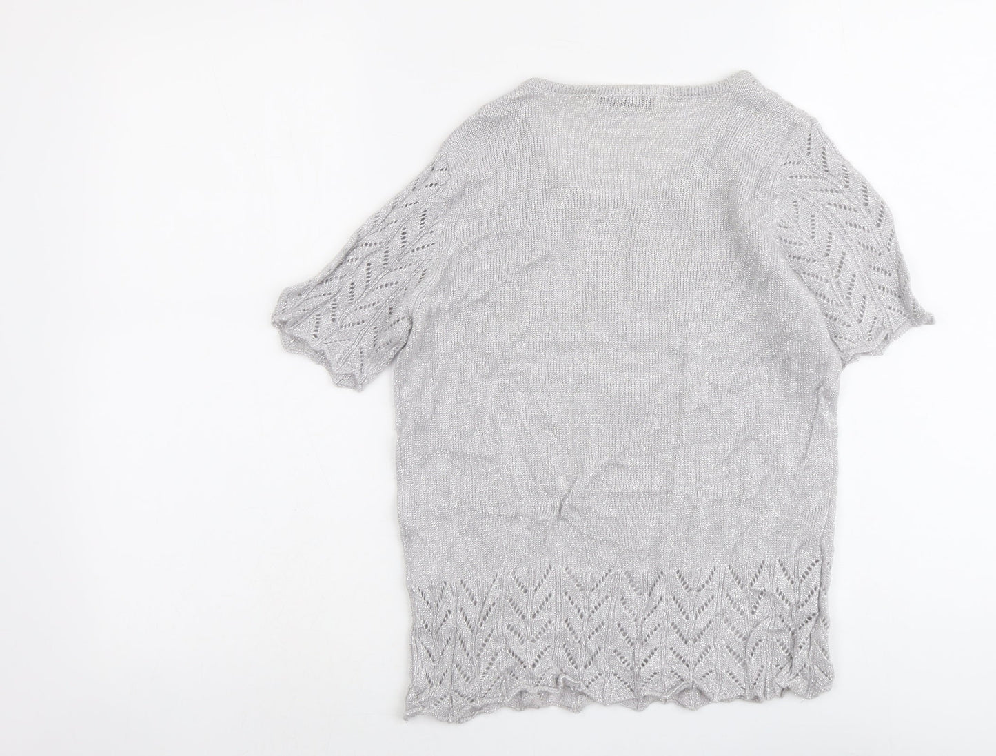 EWM Womens Silver Round Neck Acrylic Pullover Jumper Size S