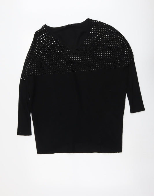 Quiz Womens Black V-Neck Viscose Pullover Jumper Size S