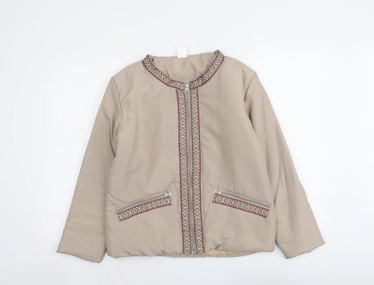 Gabriella Vicenga Womens Beige Geometric Jacket Size 10 Zip
