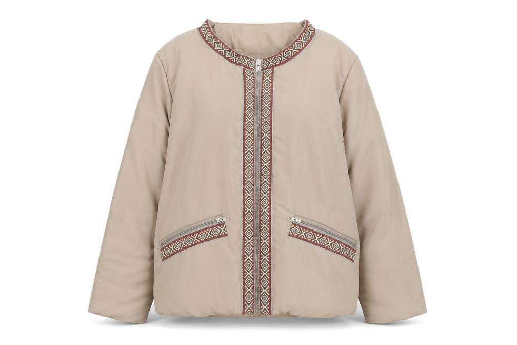 Gabriella Vicenga Womens Beige Geometric Jacket Size 10 Zip