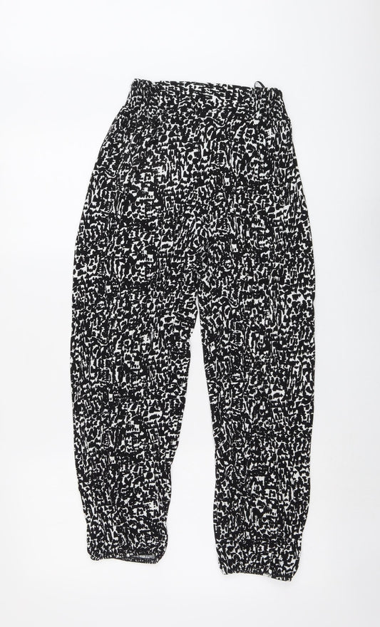 Marks and Spencer Womens Black Geometric Viscose Trousers Size S L26 in Regular