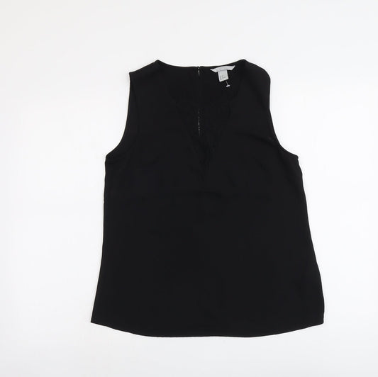 H&M Womens Black Polyester Basic Tank Size 8 V-Neck