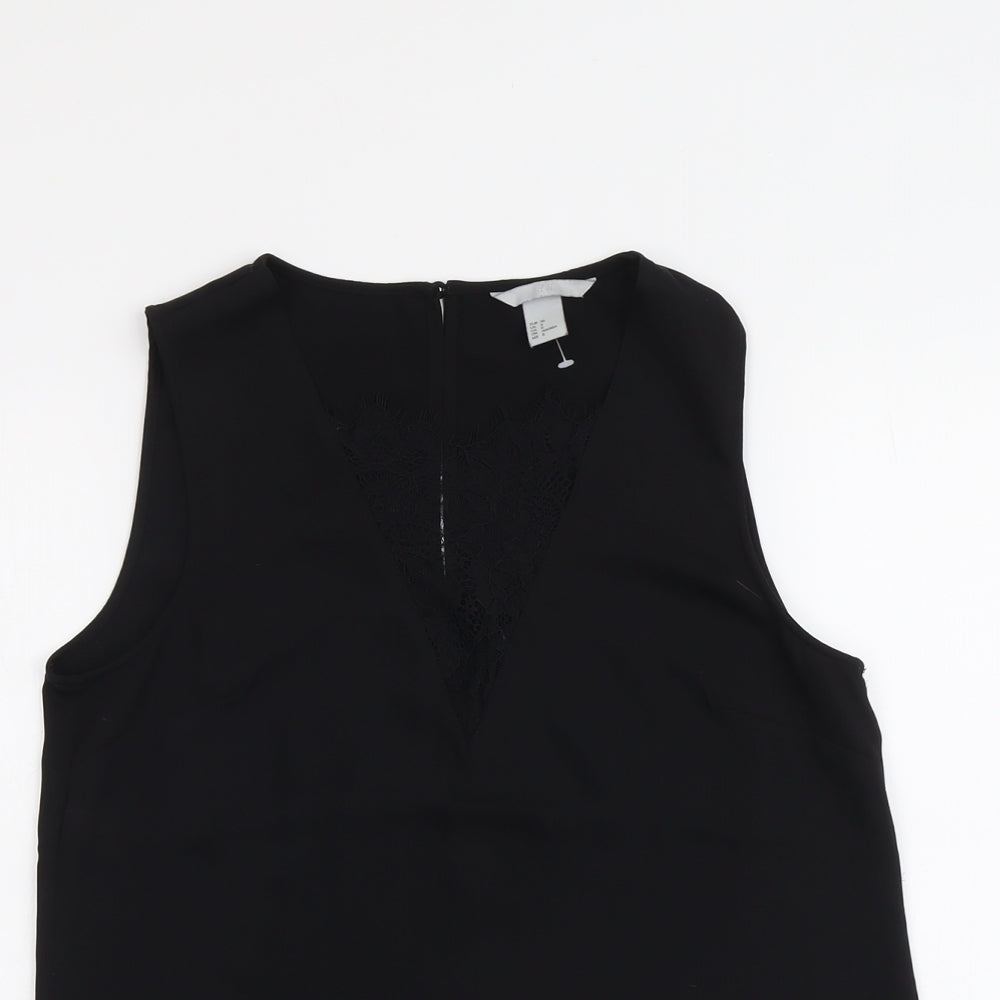 H&M Womens Black Polyester Basic Tank Size 8 V-Neck