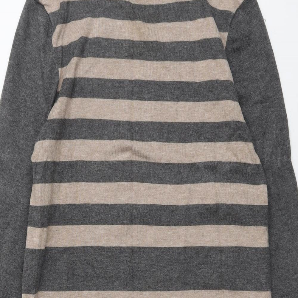 M&Co Womens Grey Boat Neck Striped Viscose Pullover Jumper Size 12