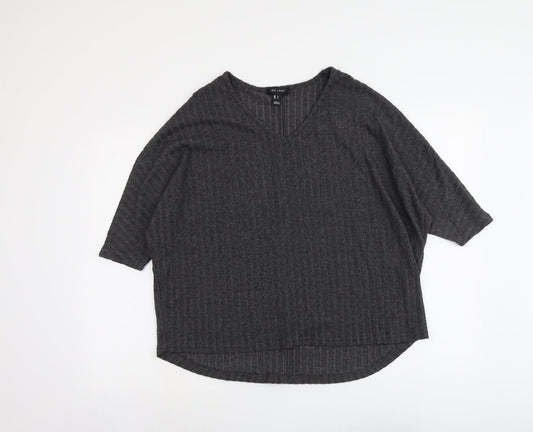 New Look Womens Grey V-Neck Polyester Pullover Jumper Size S