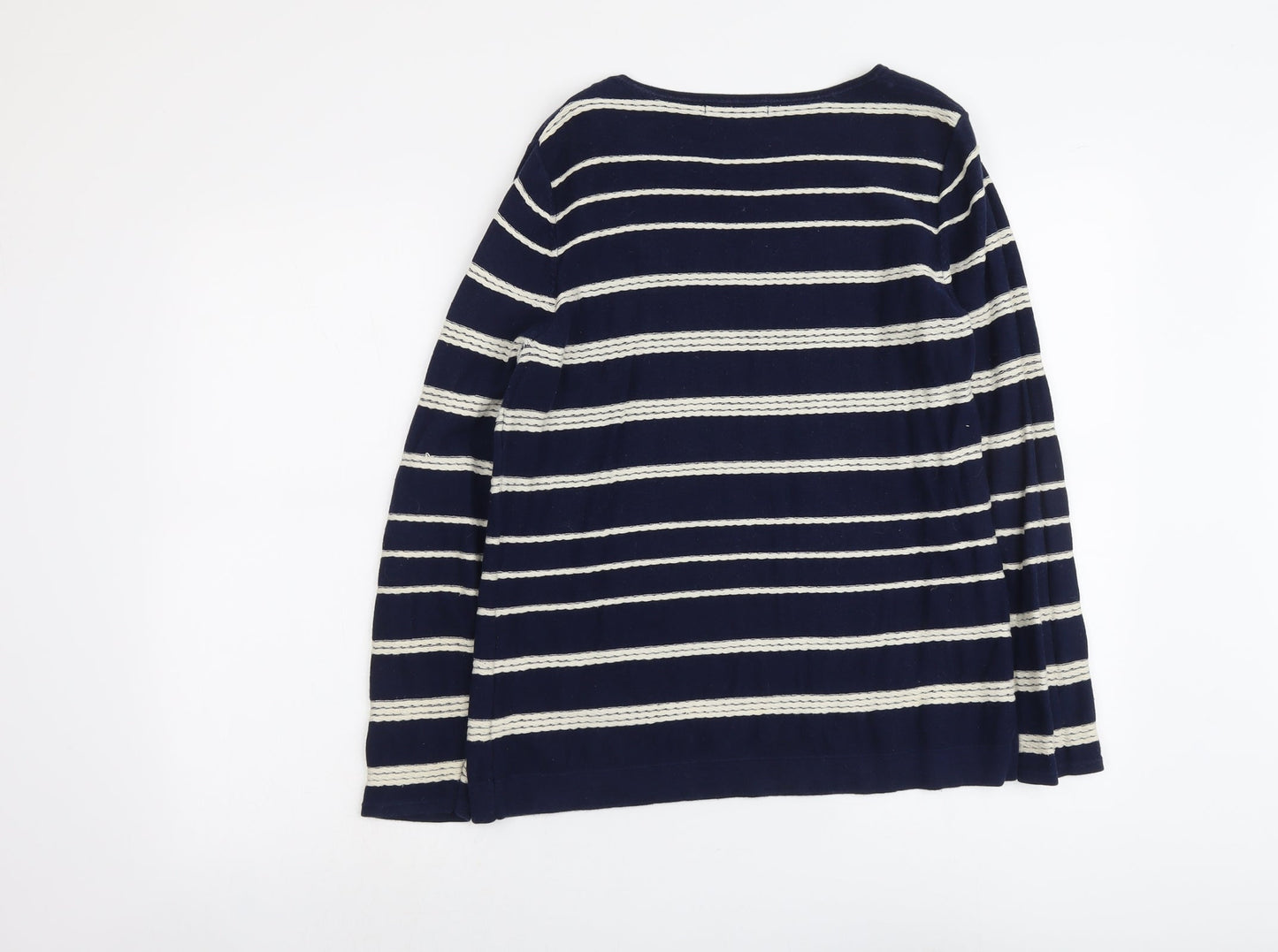 Bonmarché Womens Blue Round Neck Striped Cotton Pullover Jumper Size S