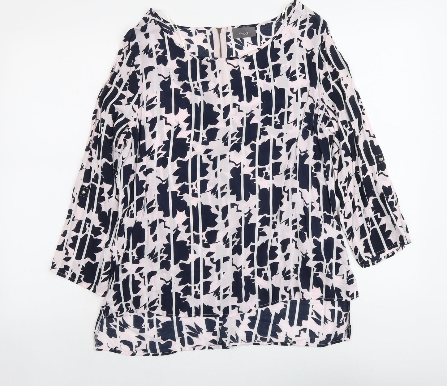 Yessica Womens Pink Floral Viscose Basic Blouse Size 12 Boat Neck