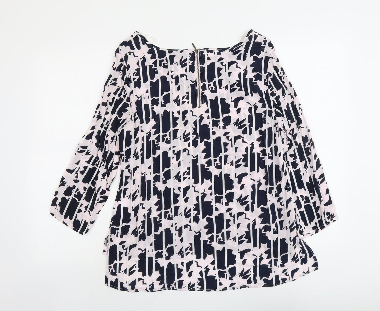 Yessica Womens Pink Floral Viscose Basic Blouse Size 12 Boat Neck