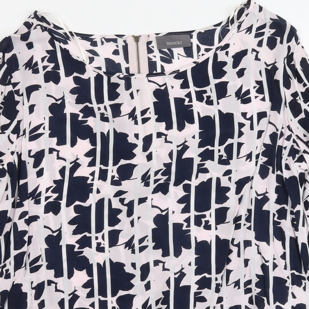 Yessica Womens Pink Floral Viscose Basic Blouse Size 12 Boat Neck
