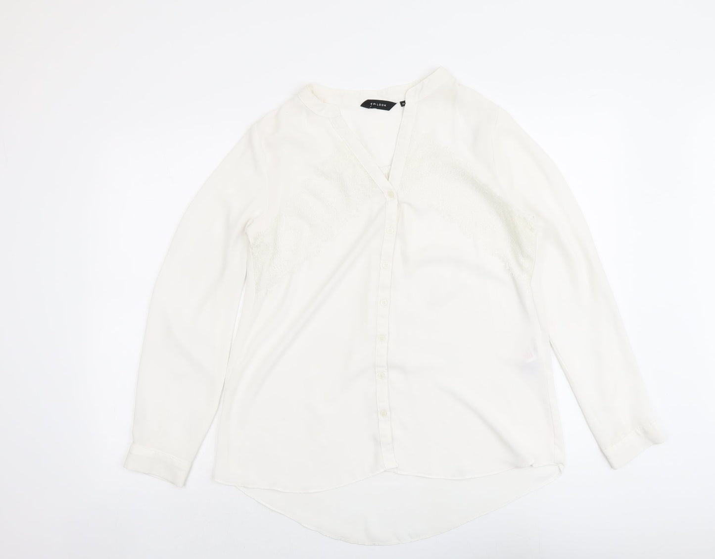 New Look Womens White Polyester Basic Button-Up Size 14 V-Neck