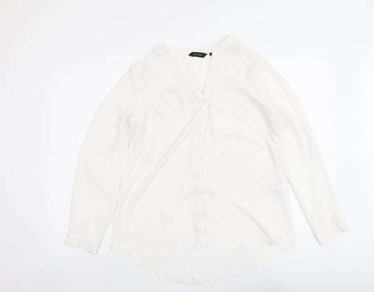 New Look Womens White Polyester Basic Button-Up Size 14 V-Neck