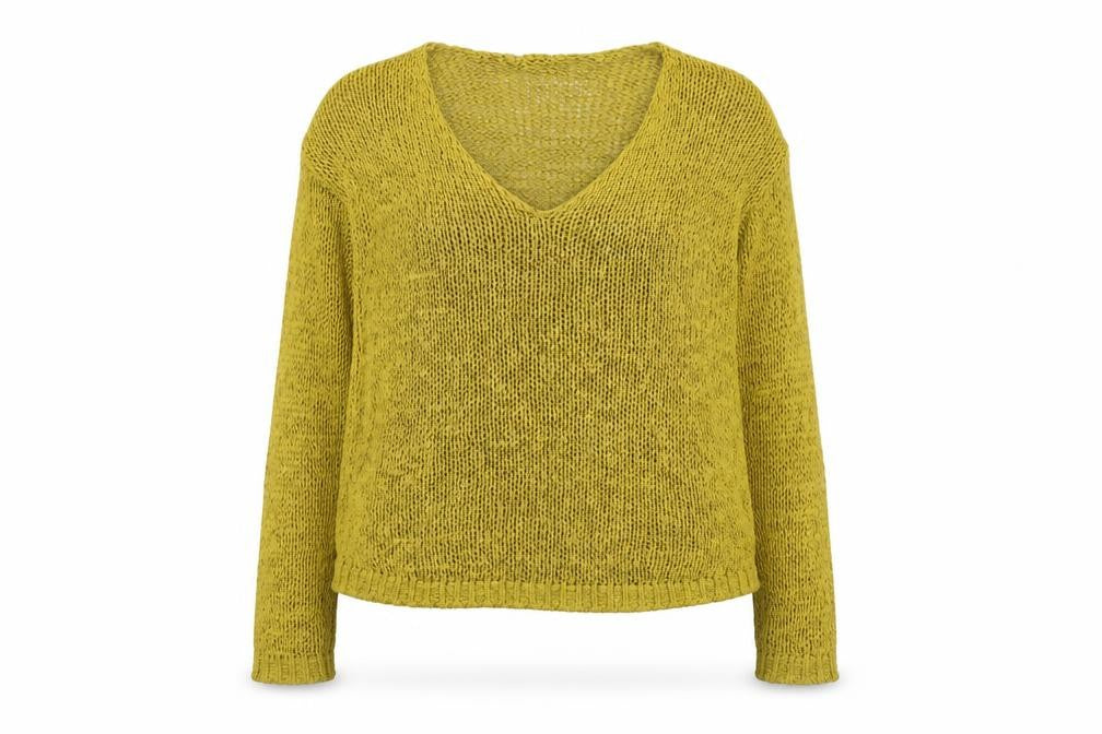 H&M Womens Yellow V-Neck Acrylic Pullover Jumper Size L