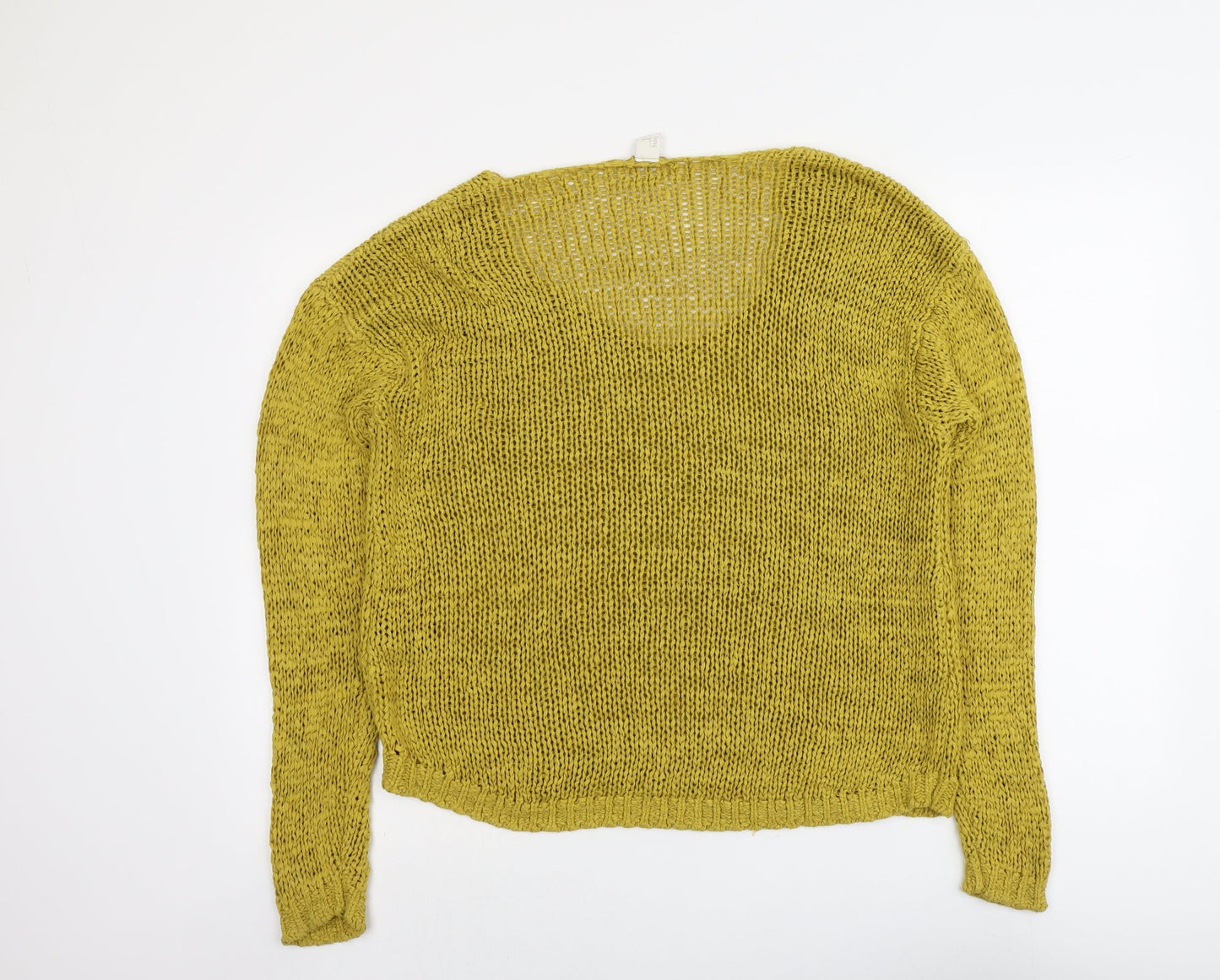 H&M Womens Yellow V-Neck Acrylic Pullover Jumper Size L