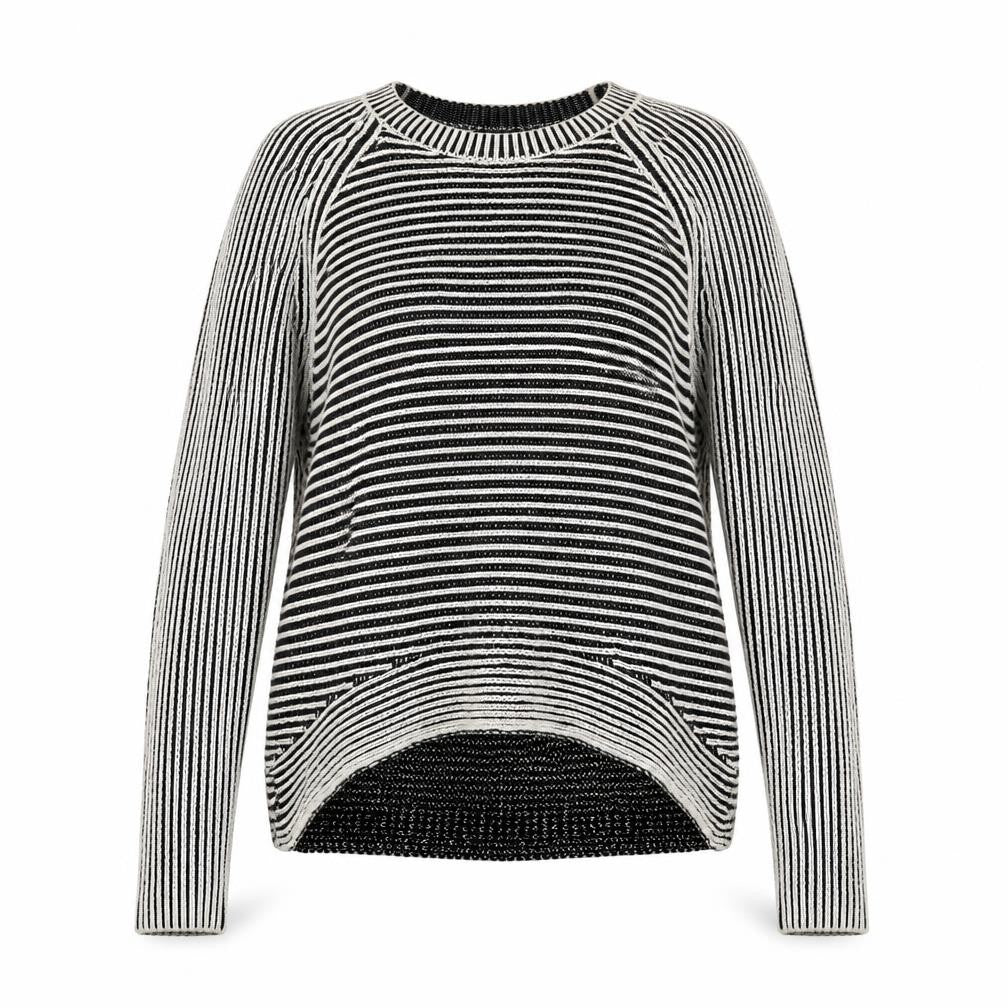 Marks & Spencer Womens Black Round Neck Striped Cotton Pullover Jumper Size 6
