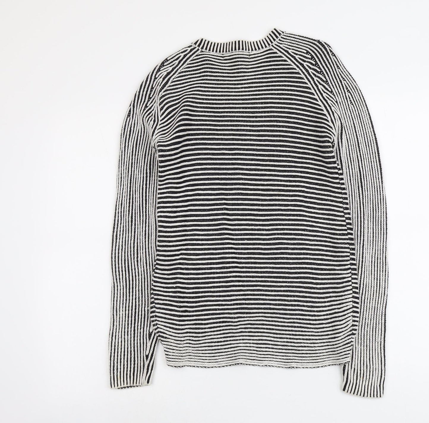 Marks and Spencer Womens Black Round Neck Striped Cotton Pullover Jumper Size 6