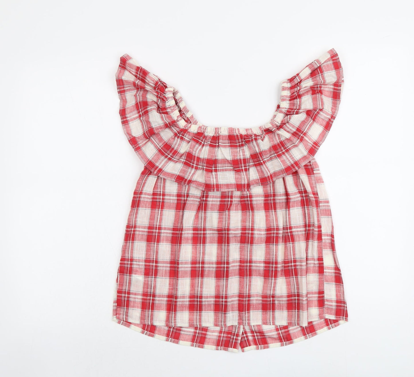 NEXT Womens Red Plaid Cotton Basic Blouse Size 10 Scoop Neck