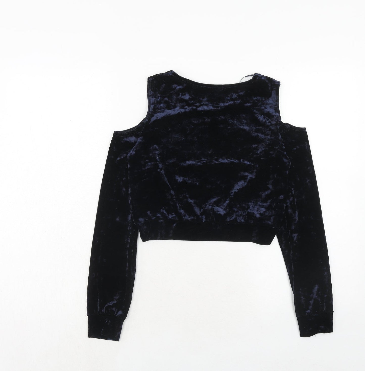Select Womens Blue Polyester Cropped Blouse Size 10 Round Neck - Cold Shoulder