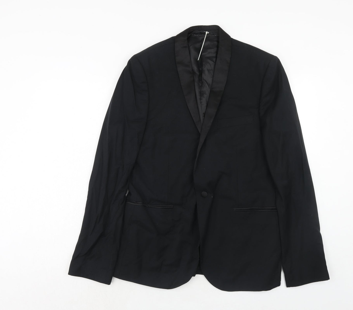 Topman Mens Black Polyester Jacket Suit Jacket Size 42 Regular