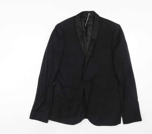 Topman Mens Black Polyester Jacket Suit Jacket Size 42 Regular