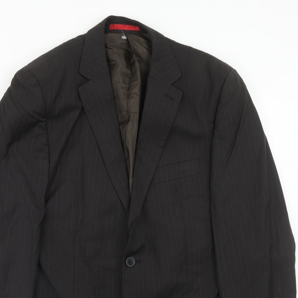 Burton Mens Brown Striped Polyester Jacket Suit Jacket Size 40 Regular