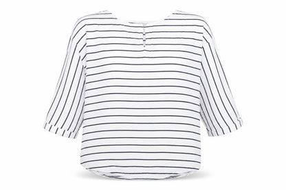 ESPRIT Womens White Striped Viscose Basic Blouse Size M Round Neck