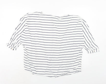 ESPRIT Womens White Striped Viscose Basic Blouse Size M Round Neck