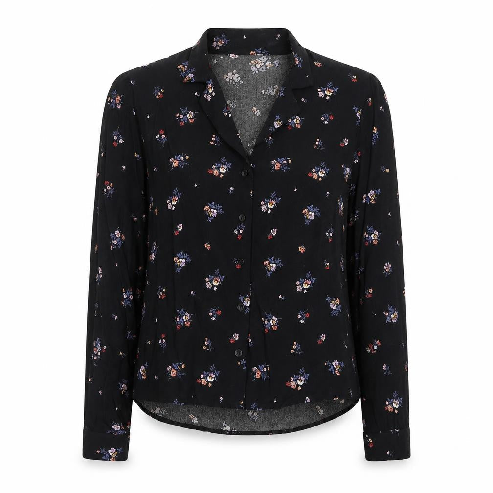 H&M Womens Black Floral Viscose Basic Button-Up Size 6 Collared