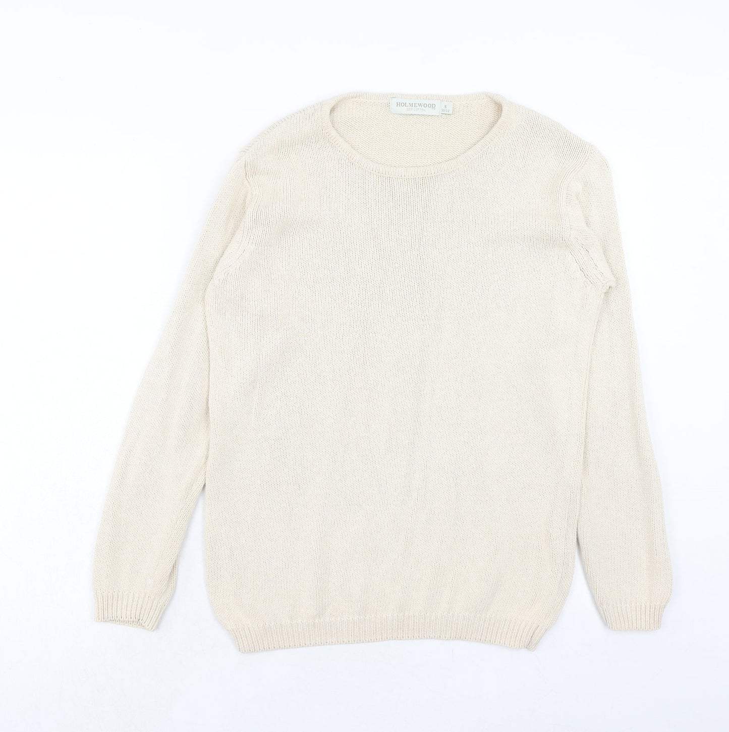 Holmes Womens Ivory Round Neck Cotton Pullover Jumper Size S