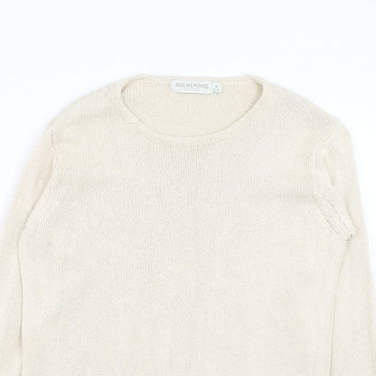 Holmes Womens Ivory Round Neck Cotton Pullover Jumper Size S