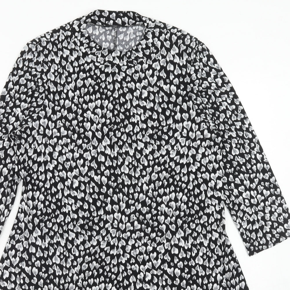 M&Co Womens Black Floral Polyester Fit & Flare Size 12 Round Neck Pullover - Heart Pattern