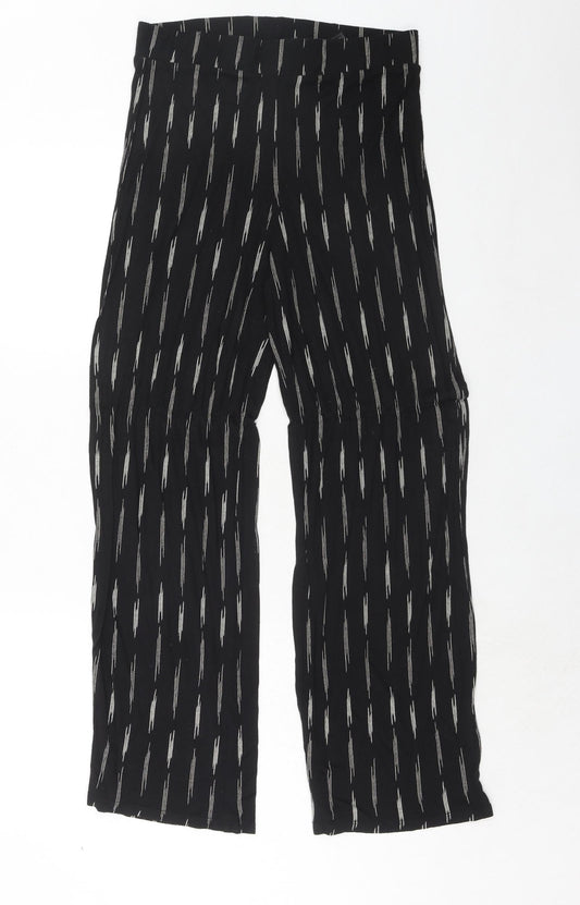 H&M Womens Black Geometric Viscose Trousers Size S Regular