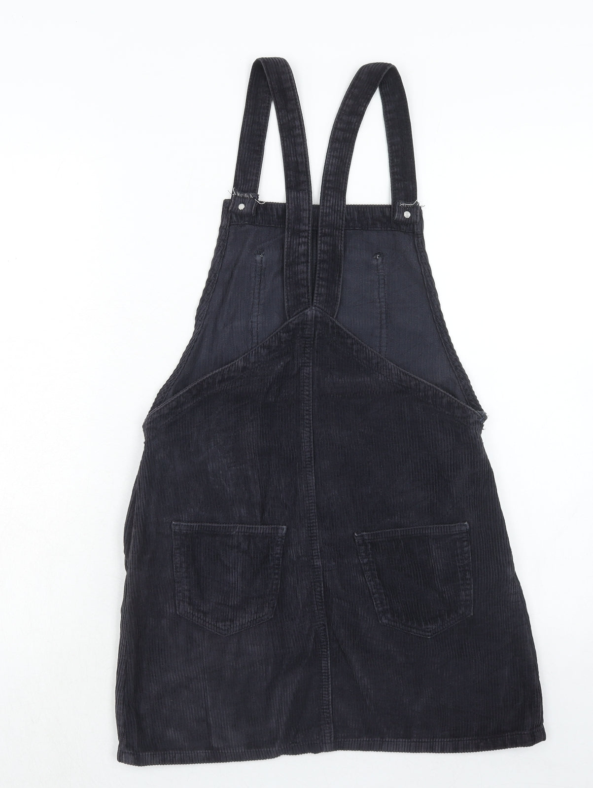 Topshop Womens Blue Cotton Pinafore/Dungaree Dress Size 6 Square Neck Button