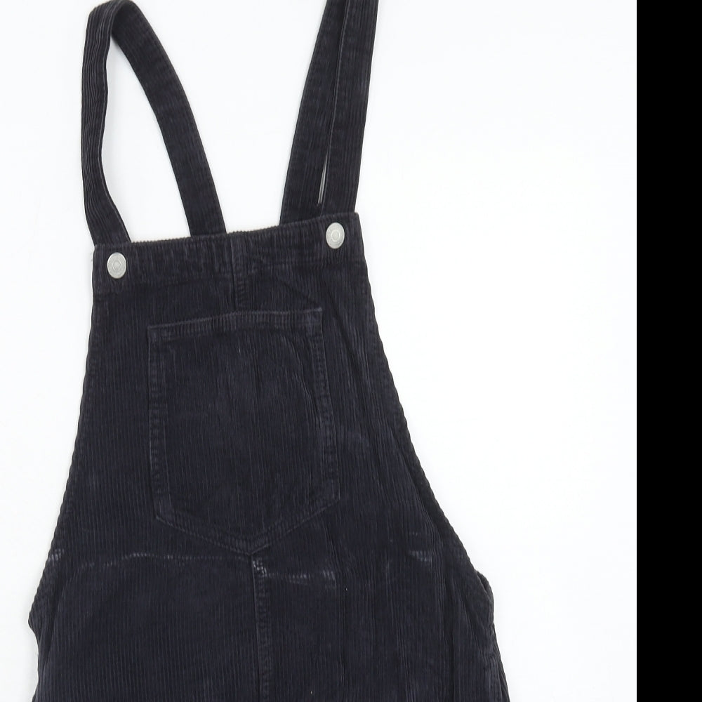 Topshop Womens Blue Cotton Pinafore/Dungaree Dress Size 6 Square Neck Button