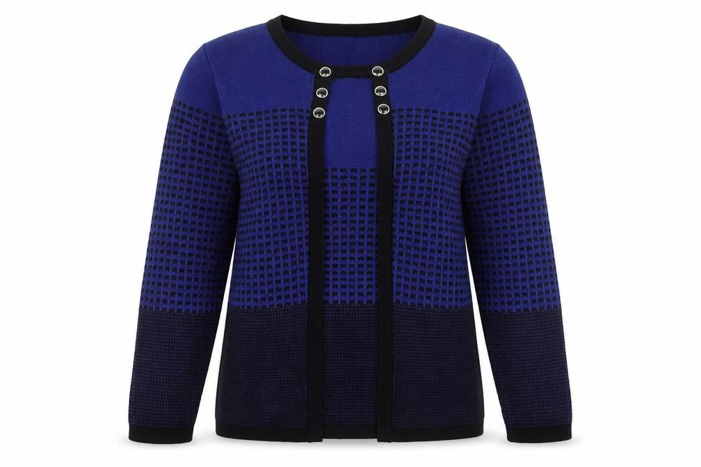 Mudflower Womens Blue Round Neck Geometric Acrylic Pullover Jumper Size S - Size S/M