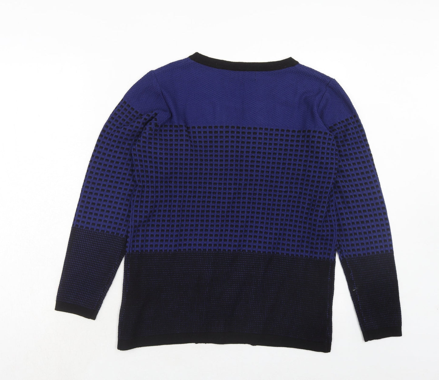 Mudflower Womens Blue Round Neck Geometric Acrylic Pullover Jumper Size S - Size S/M