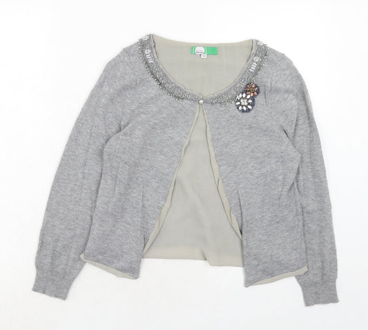 Carbon Womens Grey Round Neck Wool Cardigan Jumper Size S