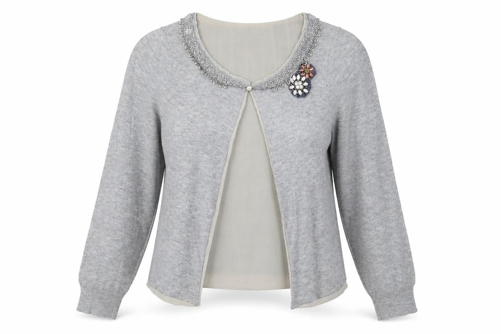 Carbon Womens Grey Round Neck Wool Cardigan Jumper Size S