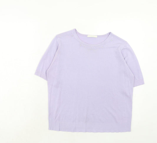 Marks and Spencer Womens Purple Round Neck Acrylic Pullover Jumper Size 14