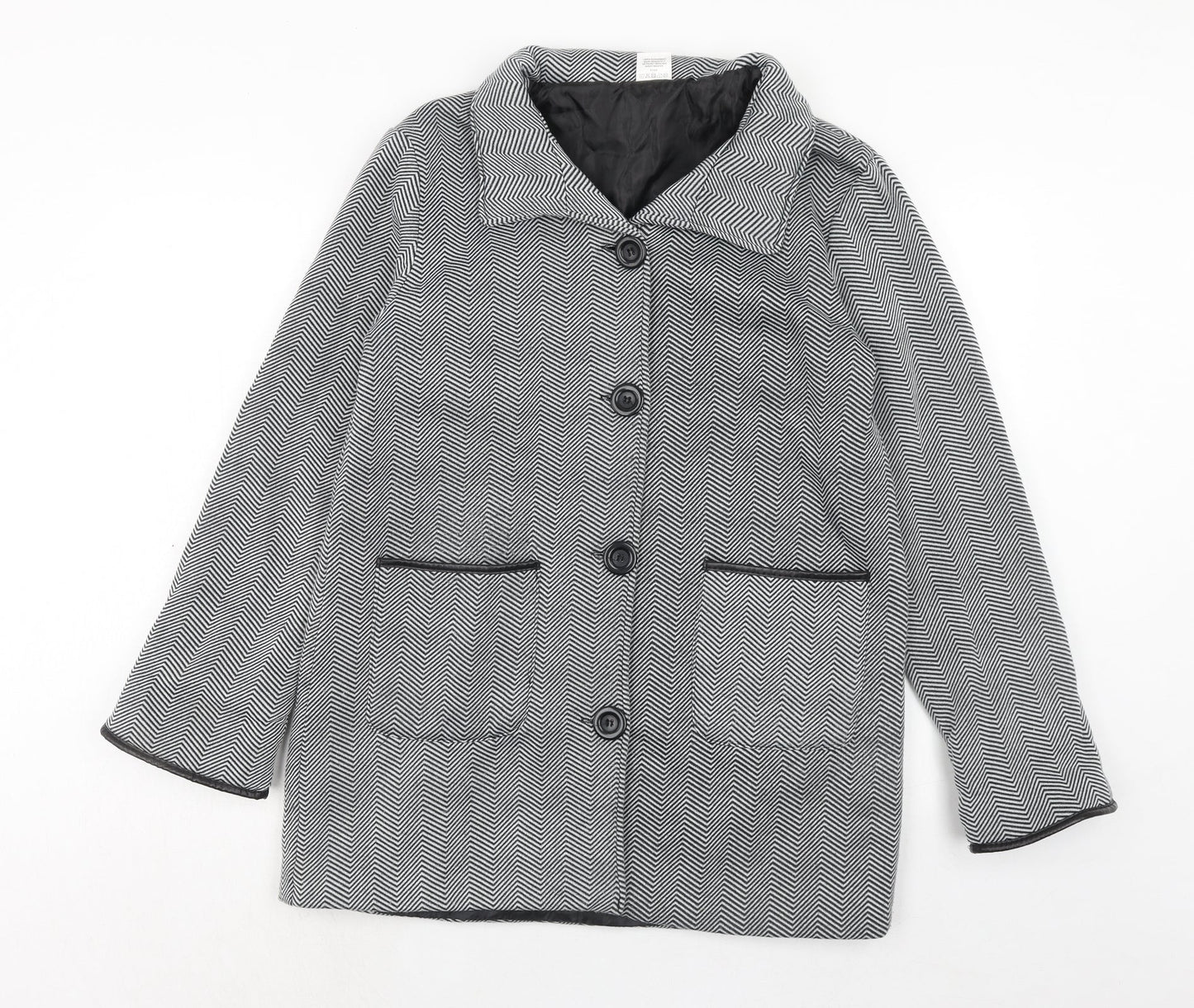 Anne De Lancay Womens Black Geometric Jacket Size 14 Button