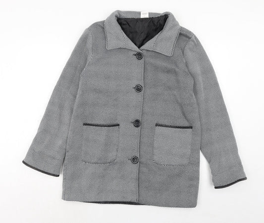 Anne De Lancay Womens Black Geometric Jacket Size 14 Button