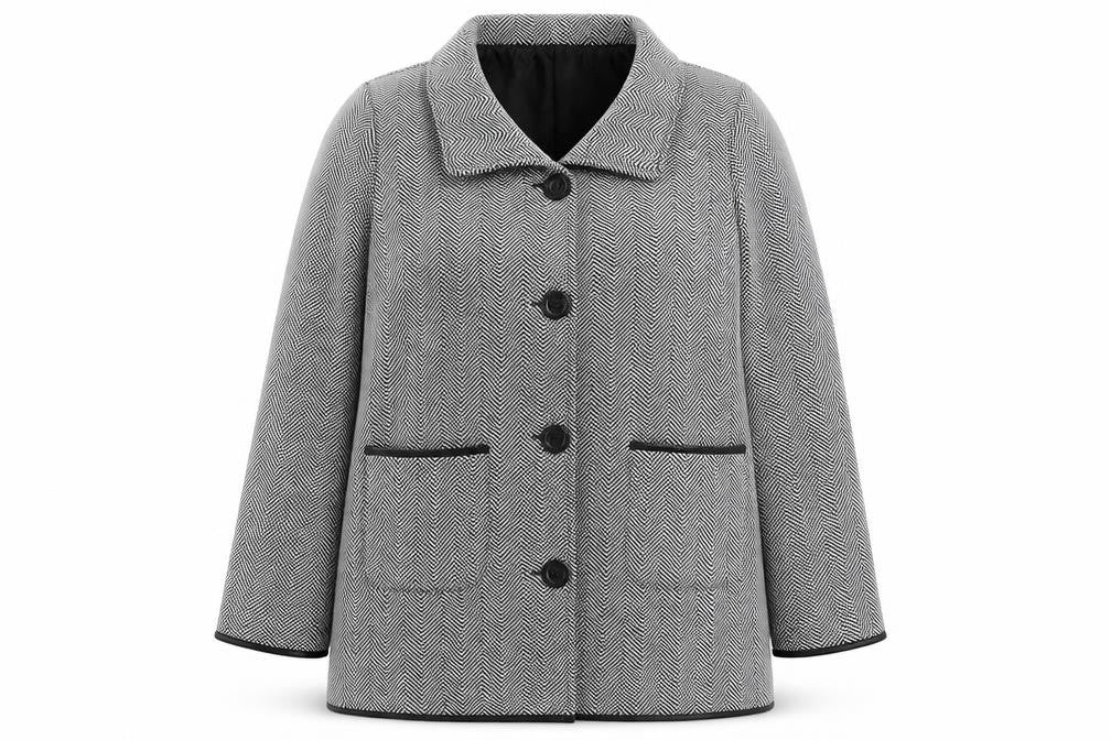 Anne De Lancay Womens Black Geometric Jacket Size 14 Button